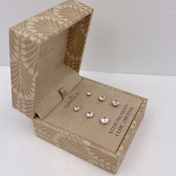 ISABELLA M, STERLING SILVER WITH CUBIC ZIRCONIA, ROSE GOLD STUD EARRINGS 3 PAIRS - Picture 3 of 16